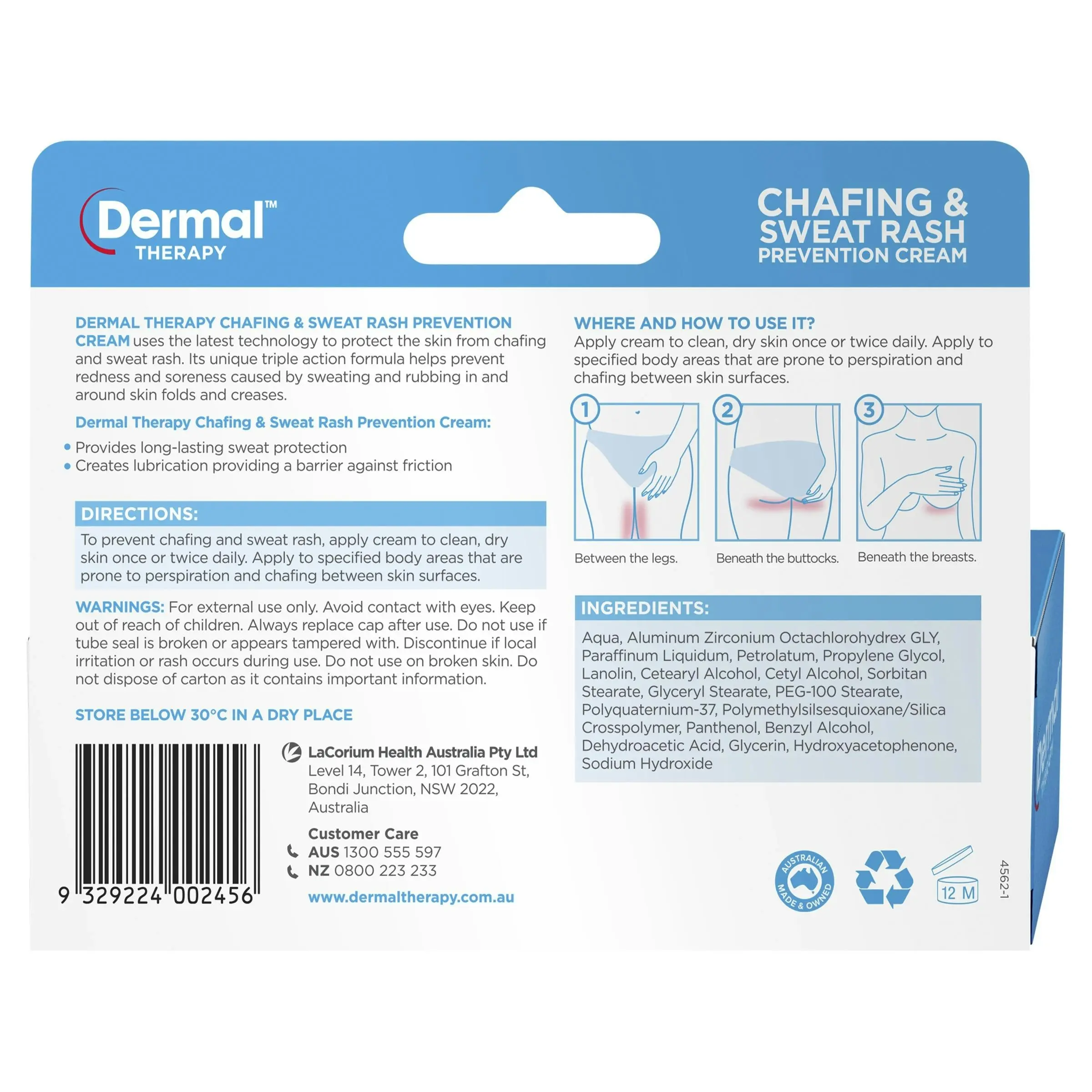 Dermal Therapy Chafing & Sweat Rash Prevention Cream 75g