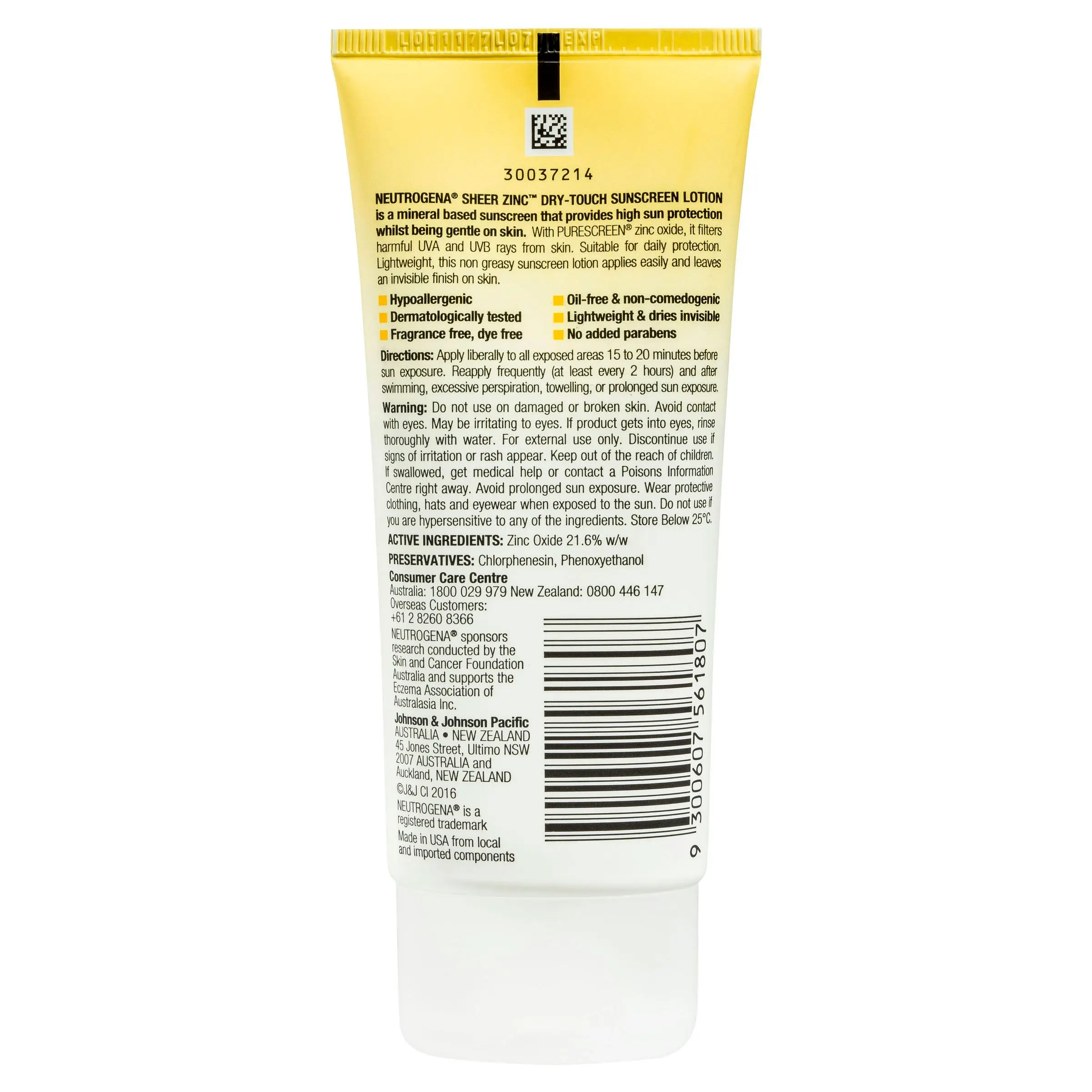 Neutrogena Sheer Zinc Sunscreen Lotion Spf 50 88mL