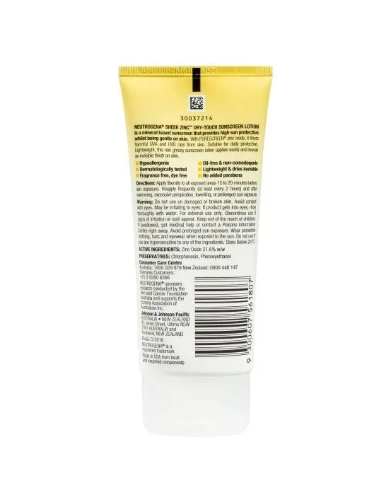 Neutrogena Sheer Zinc Sunscreen Lotion Spf 50 88mL