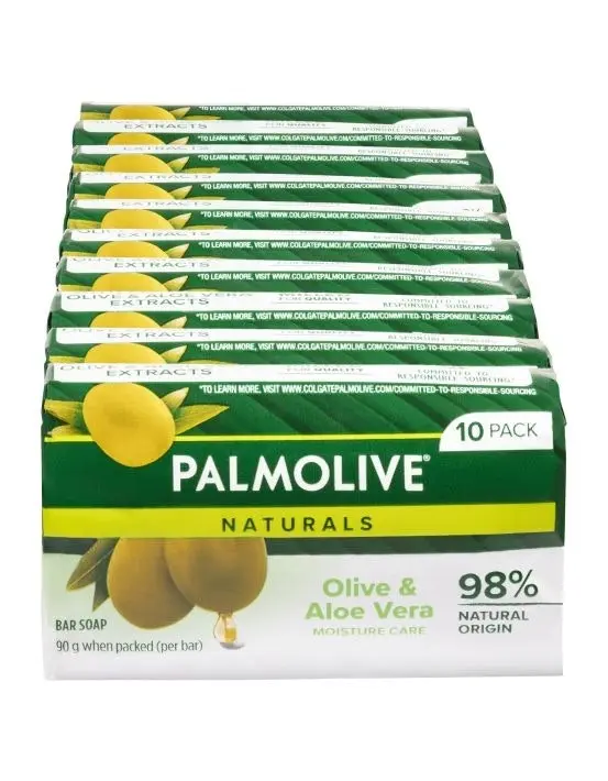 Palmolive Naturals Bar Soap, 10 Pack x 90g, Moisture Care with Natural Olive & Aloe Vera