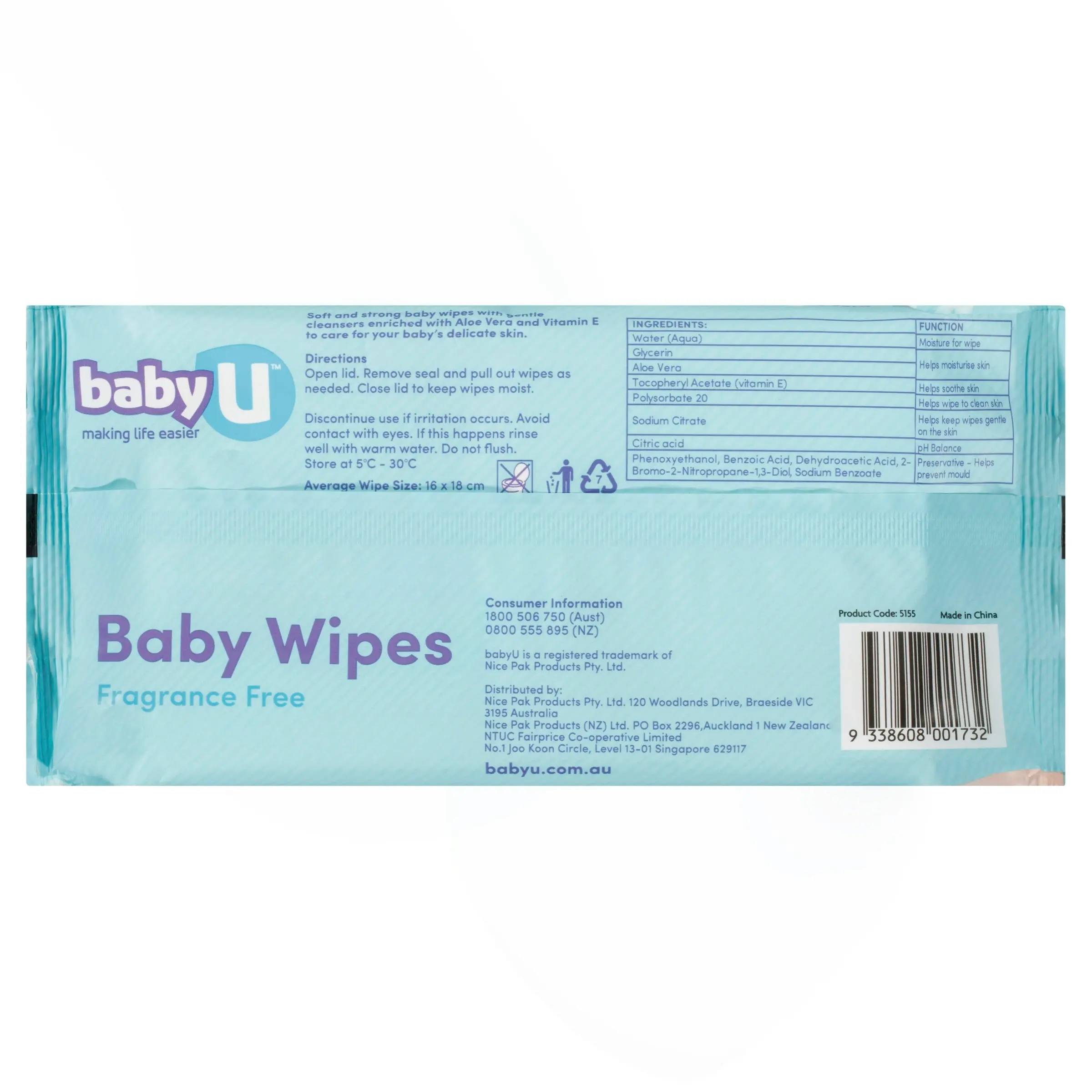 Baby U Baby Wipes Fragrance Free 80 Pack