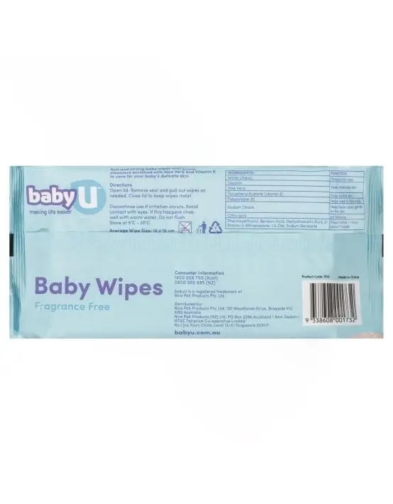 Baby U Baby Wipes Fragrance Free 80 Pack