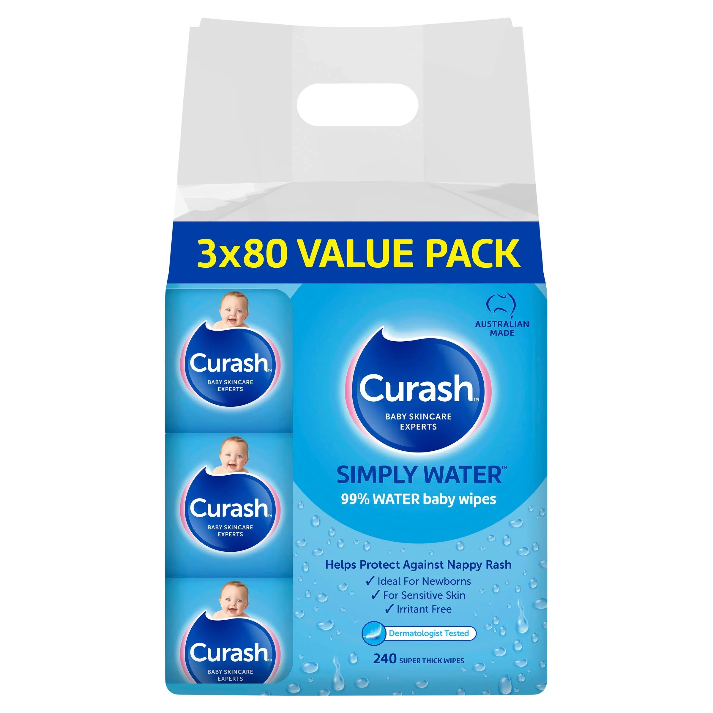 Curash Water Wipes 3X80 Pack