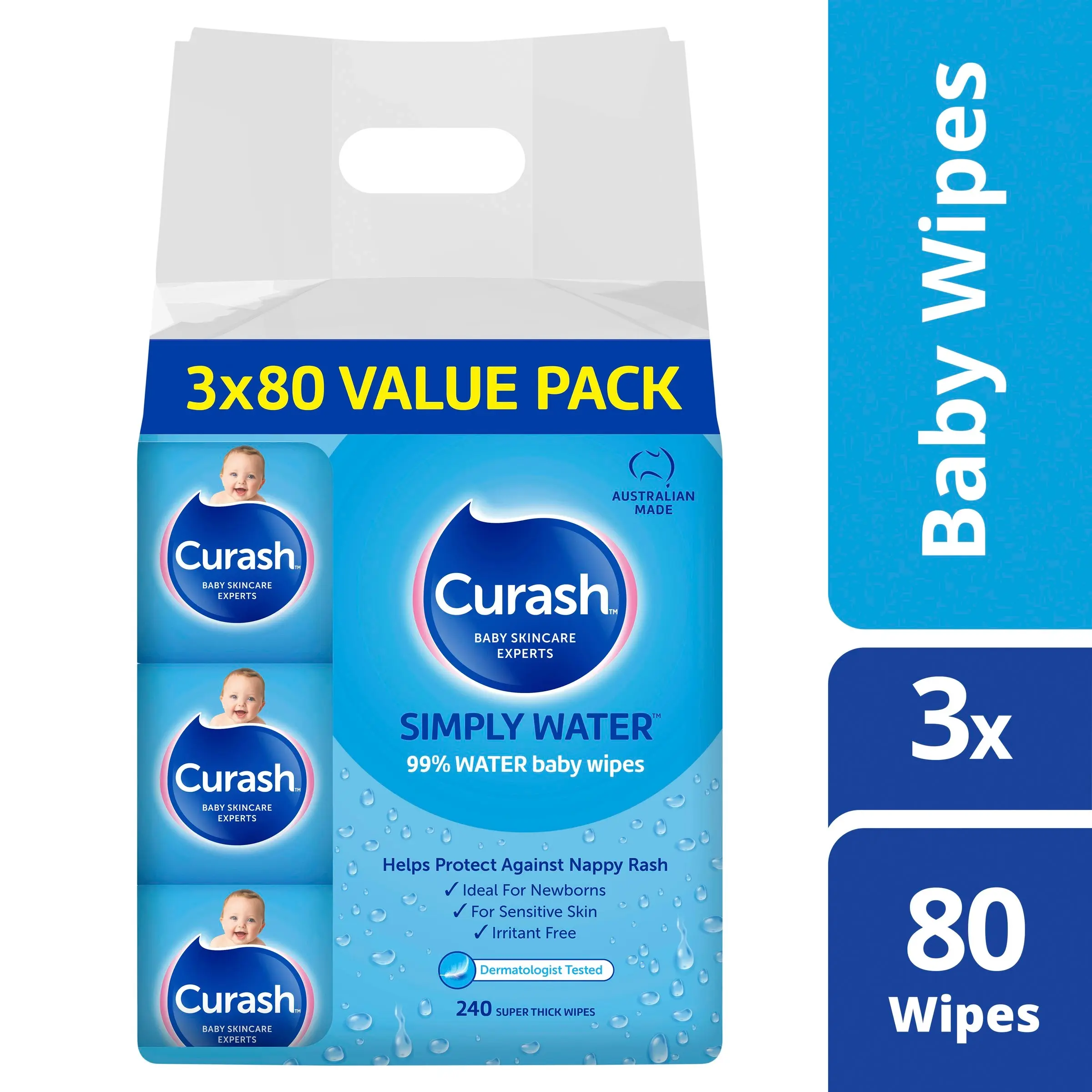 Curash Water Wipes 3X80 Pack