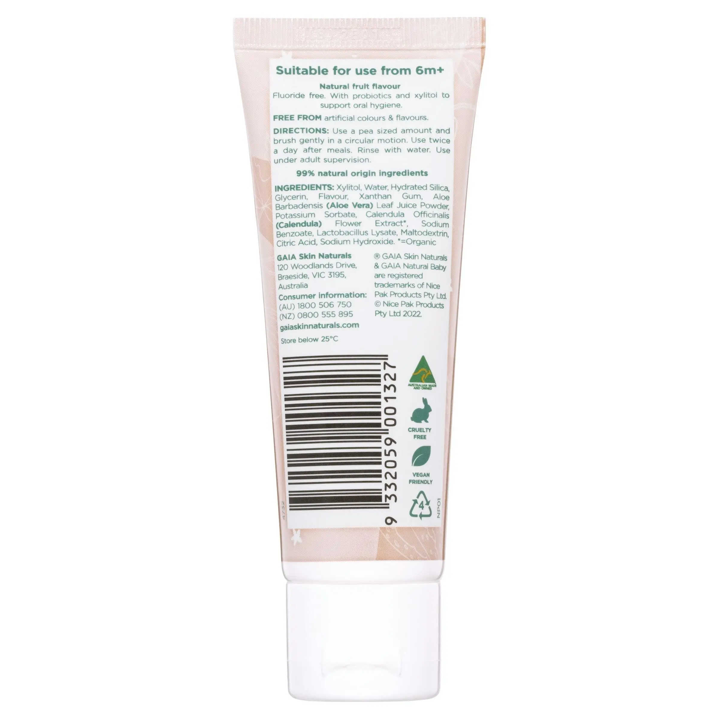 Gaia Natural Baby Probiotic Toothpaste Fruit Smoothie 50g