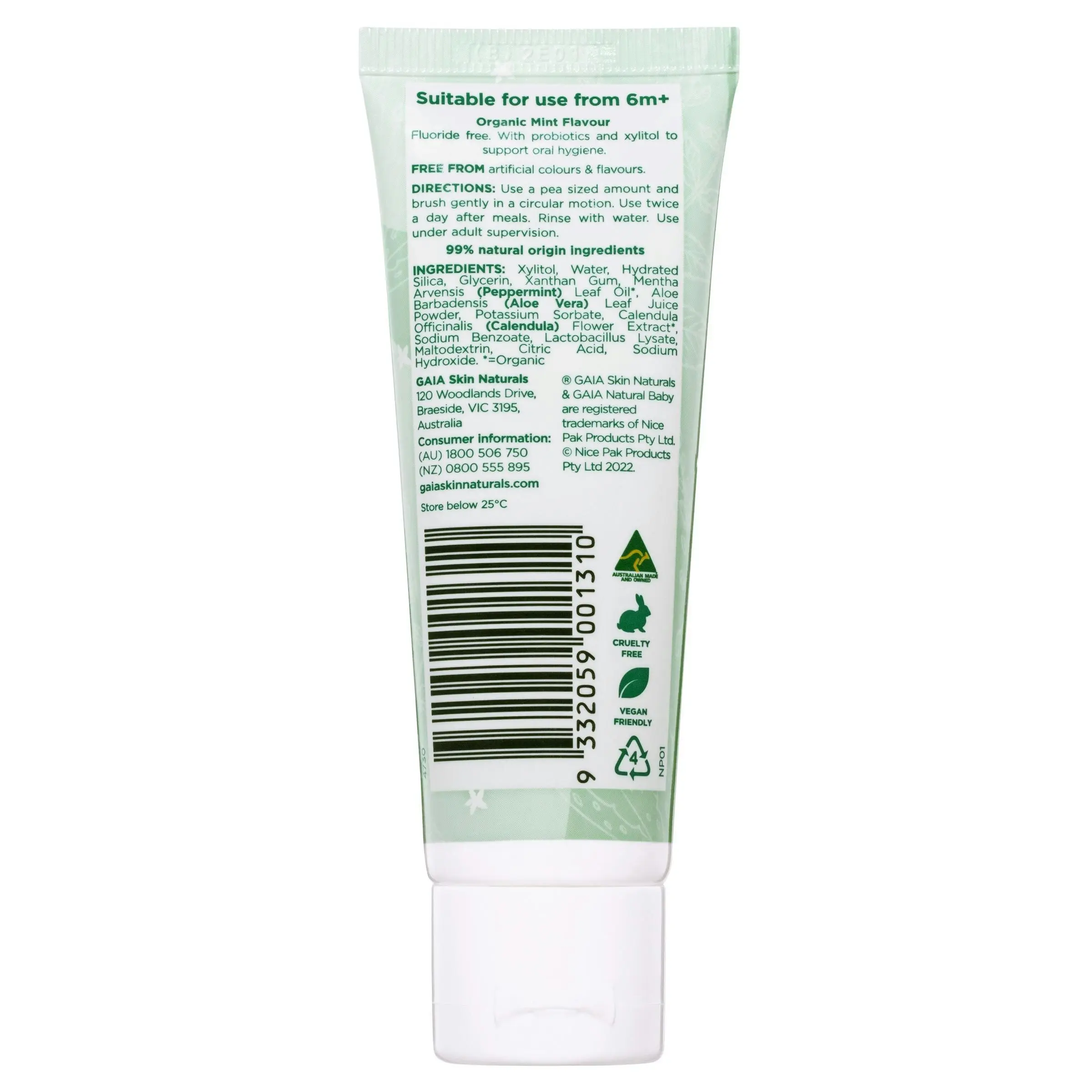 Gaia Natural Baby Probiotic Toothpaste Mild Mint 50g