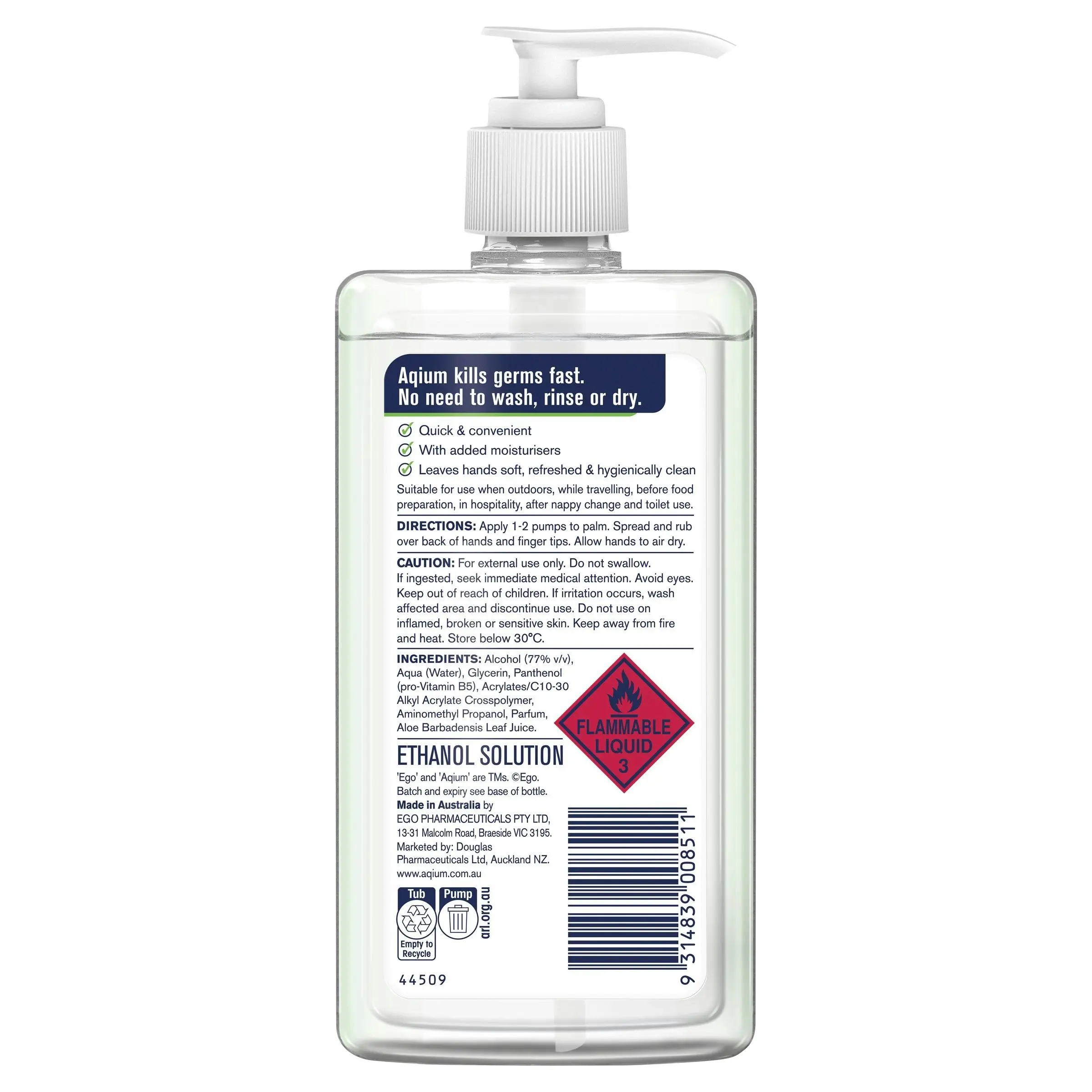 AQIUM Aloe Antibacterial Hand Sanitiser 375ml