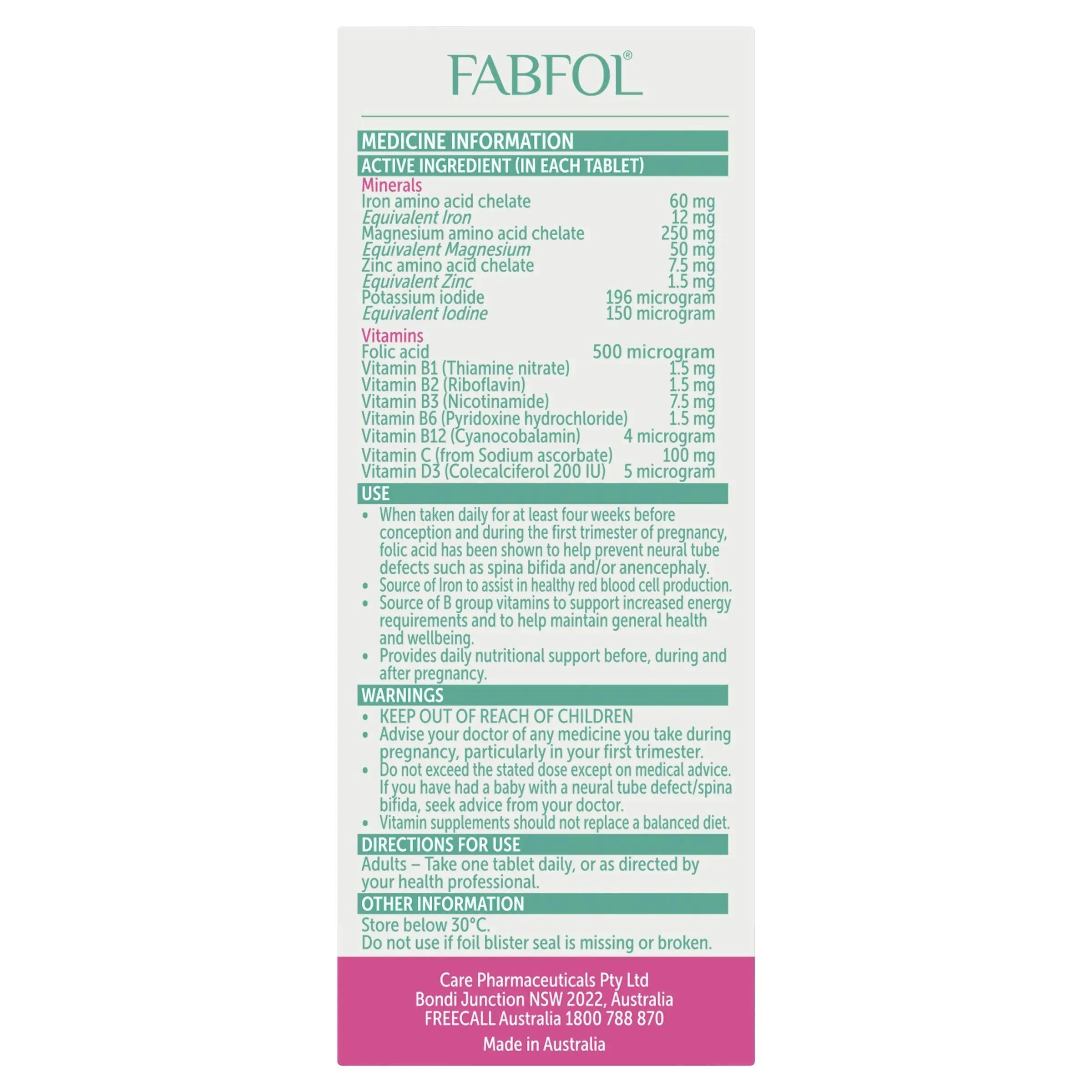 Fabfol Pregnancy 56 Tablets