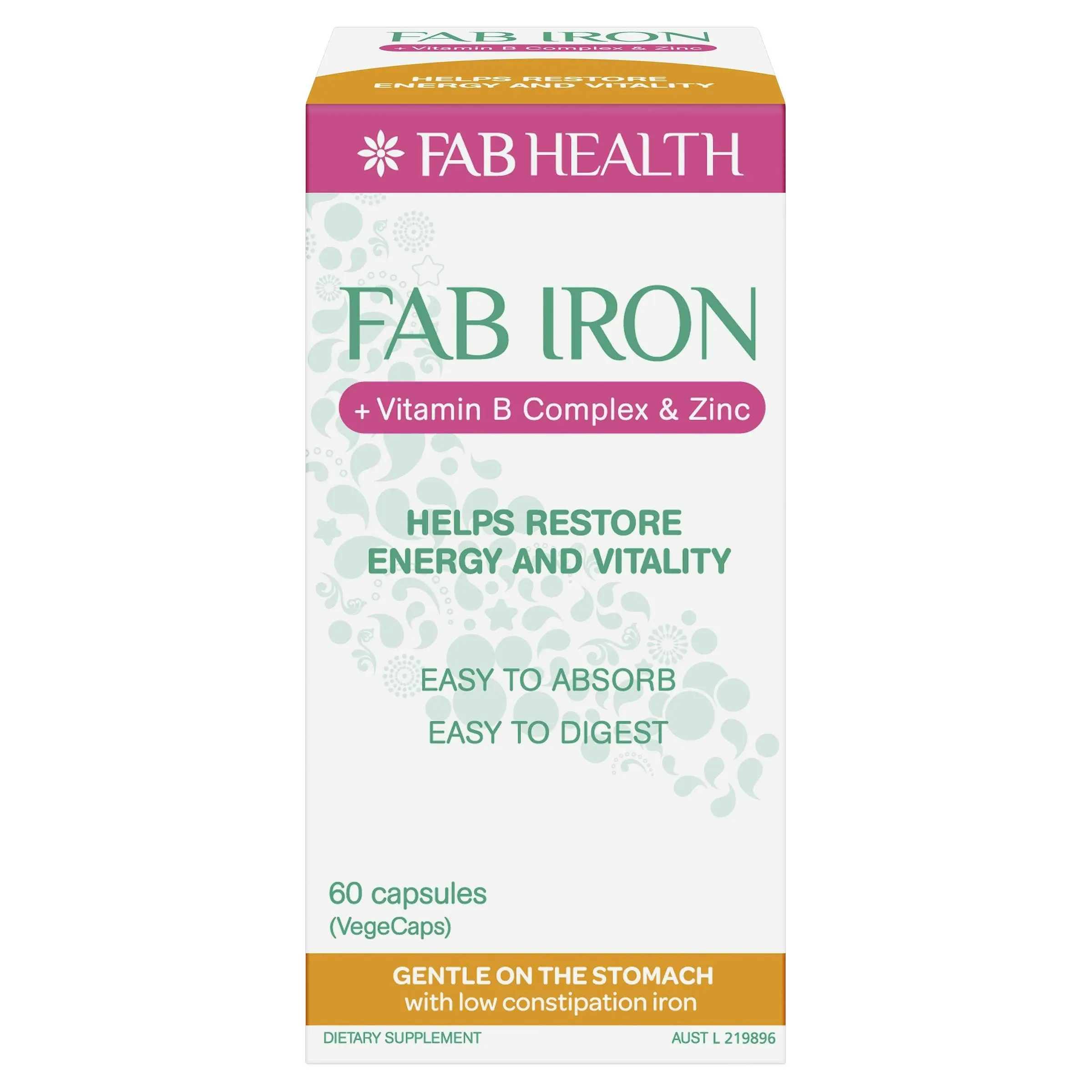 FAB Iron + Vitamin B Complex & Zinc 60 Capsules