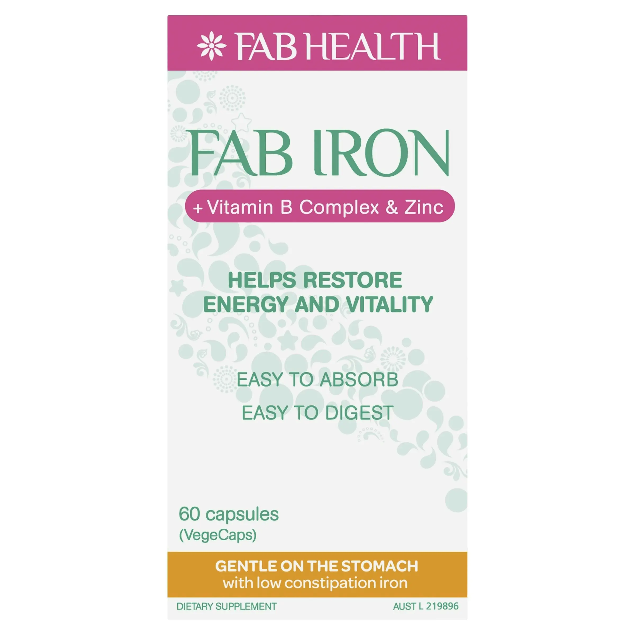 FAB Iron + Vitamin B Complex & Zinc 60 Capsules