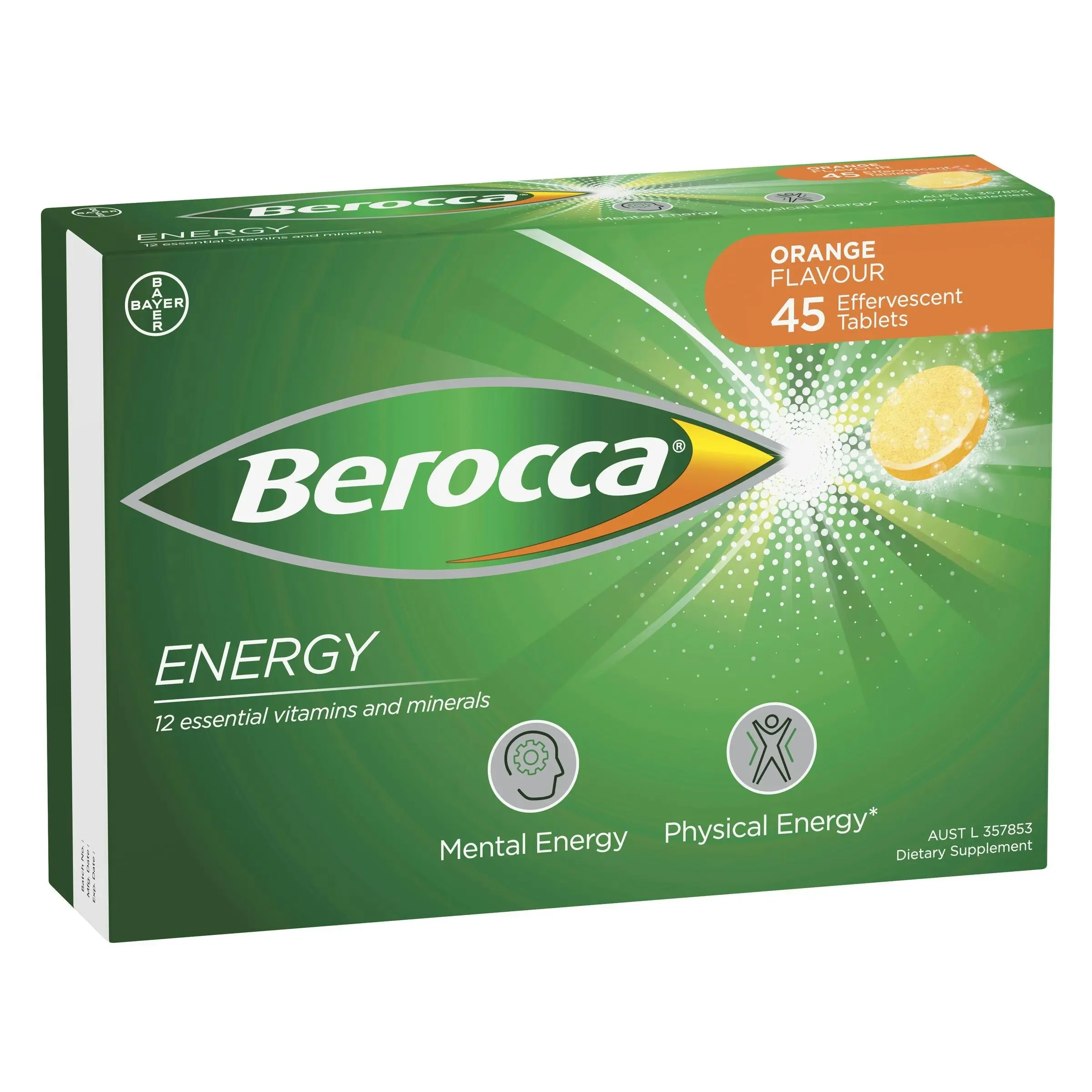 Berocca Energy Orange Effervescent Tablets 45 Pack