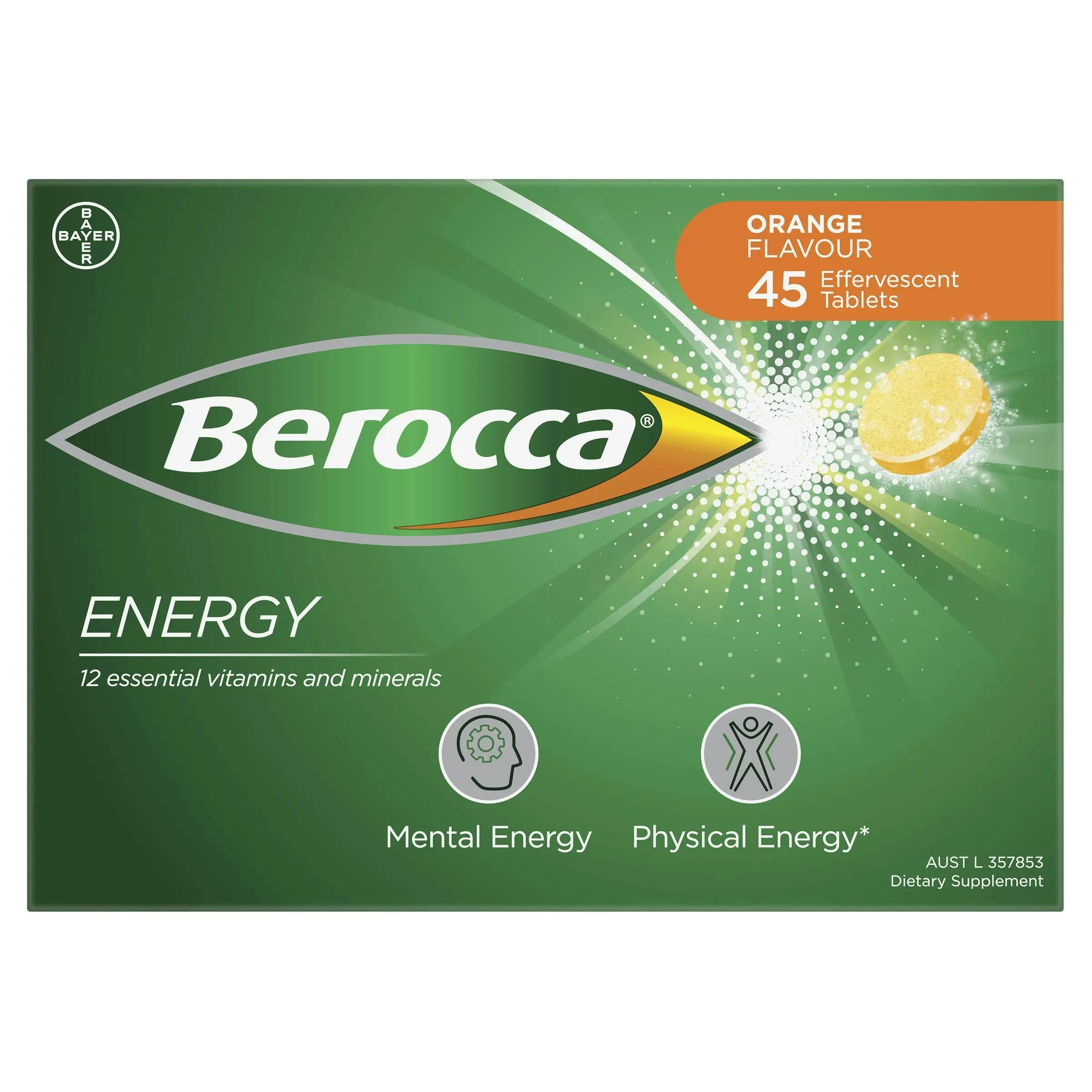 Berocca Energy Orange Effervescent Tablets 45 Pack