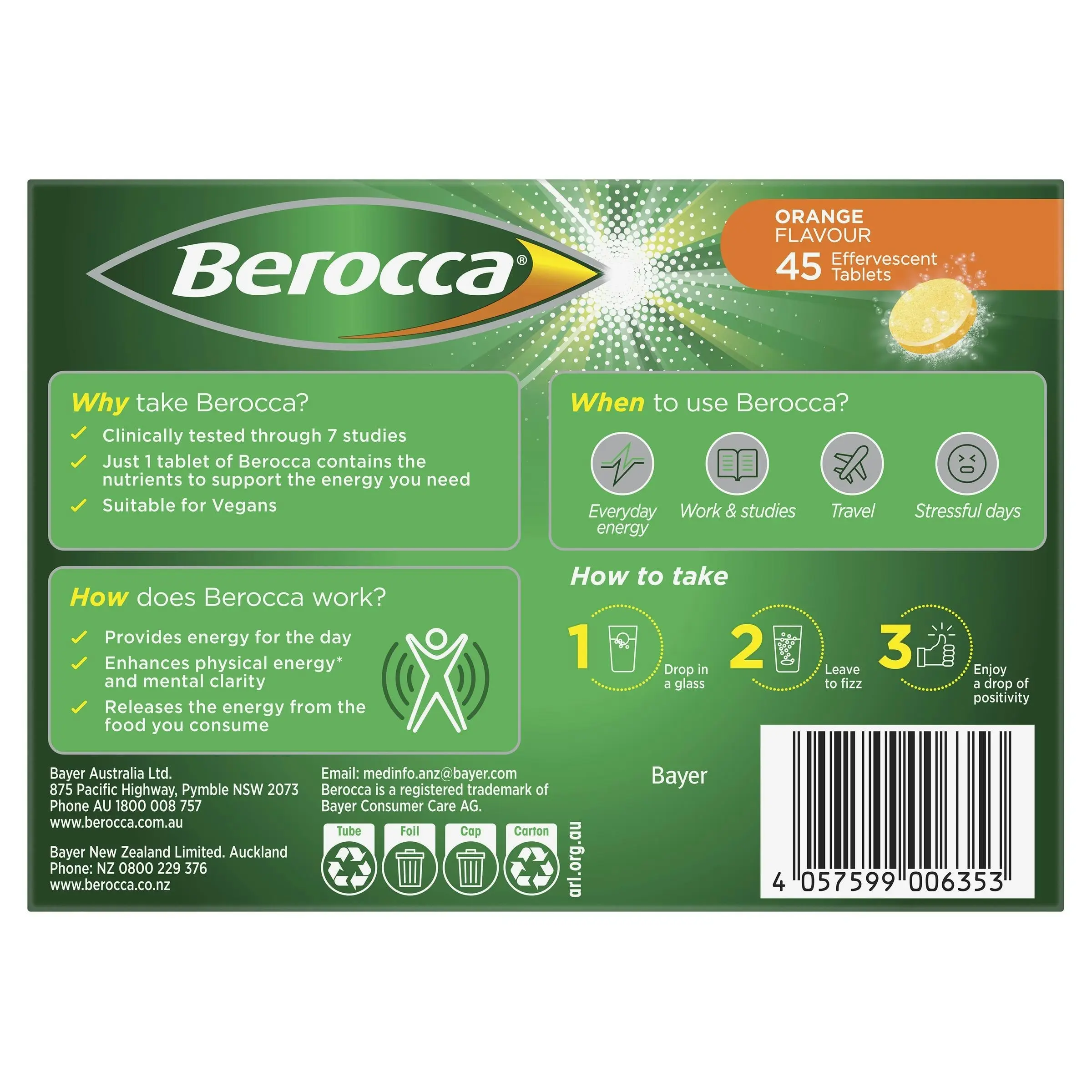 Berocca Energy Orange Effervescent Tablets 45 Pack