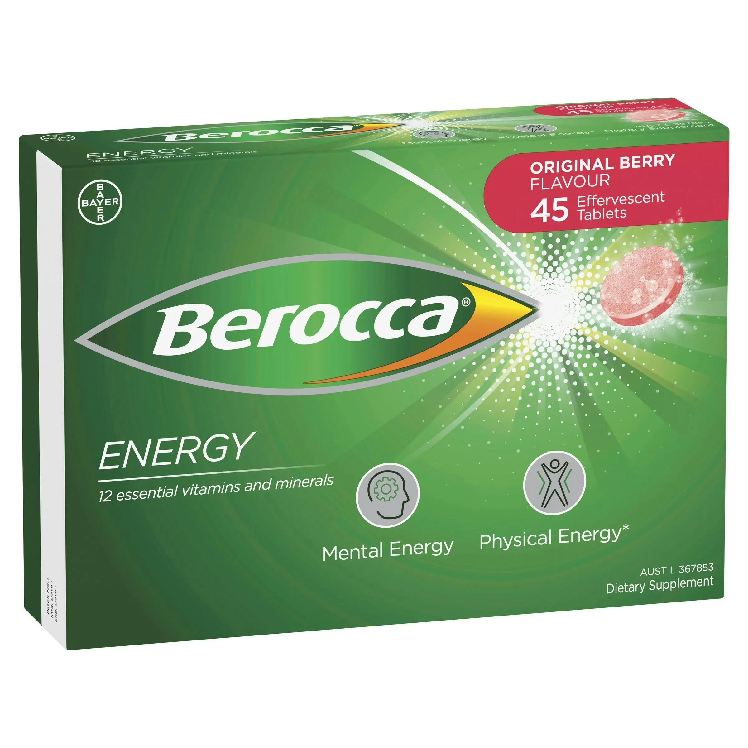 Berocca Energy Original Berry Effervescent Tablets 45 Pack