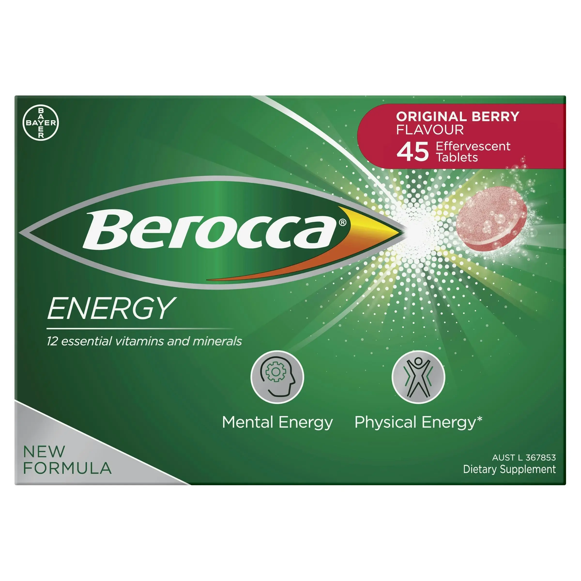 Berocca Energy Original Berry Effervescent Tablets 45 Pack