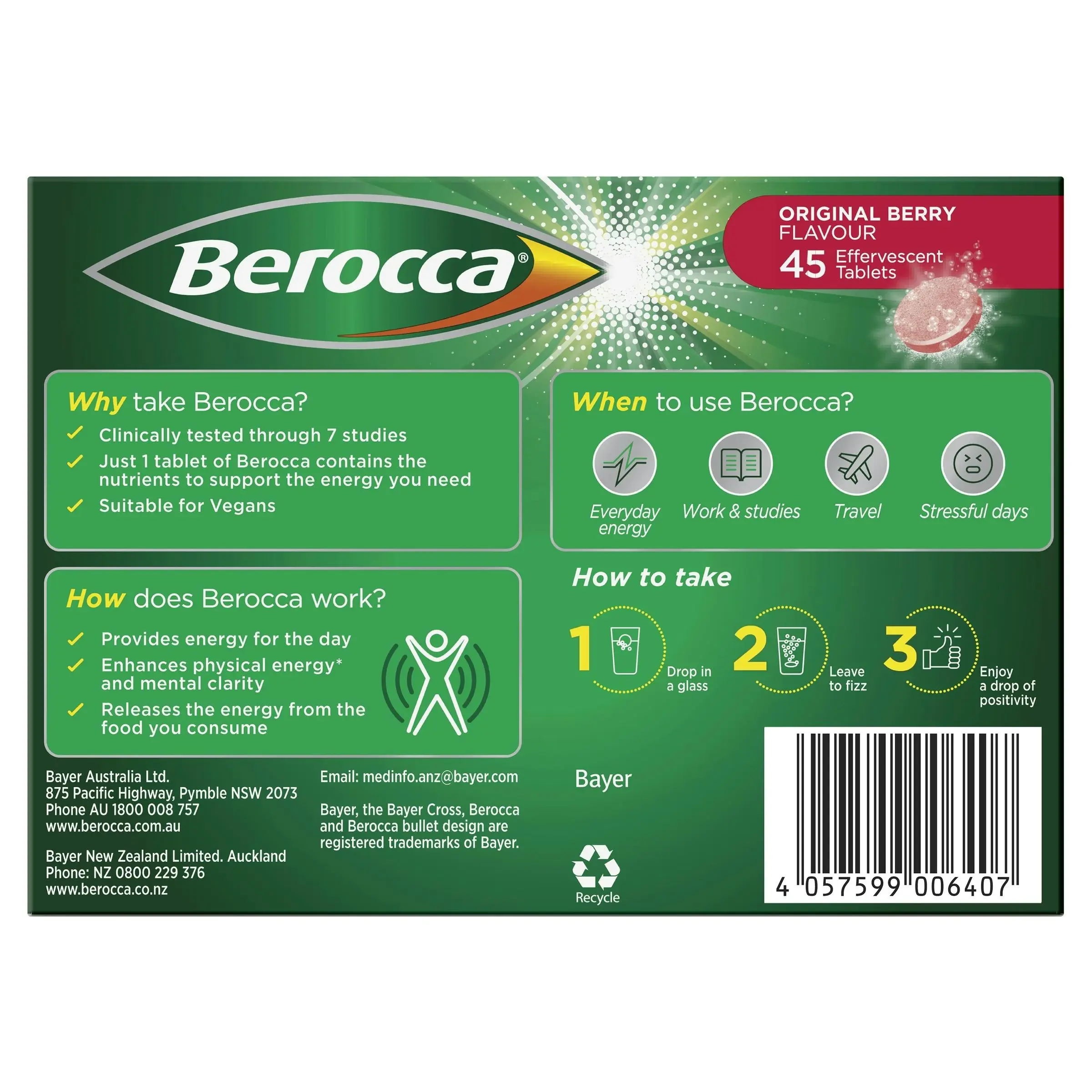 Berocca Energy Original Berry Effervescent Tablets 45 Pack