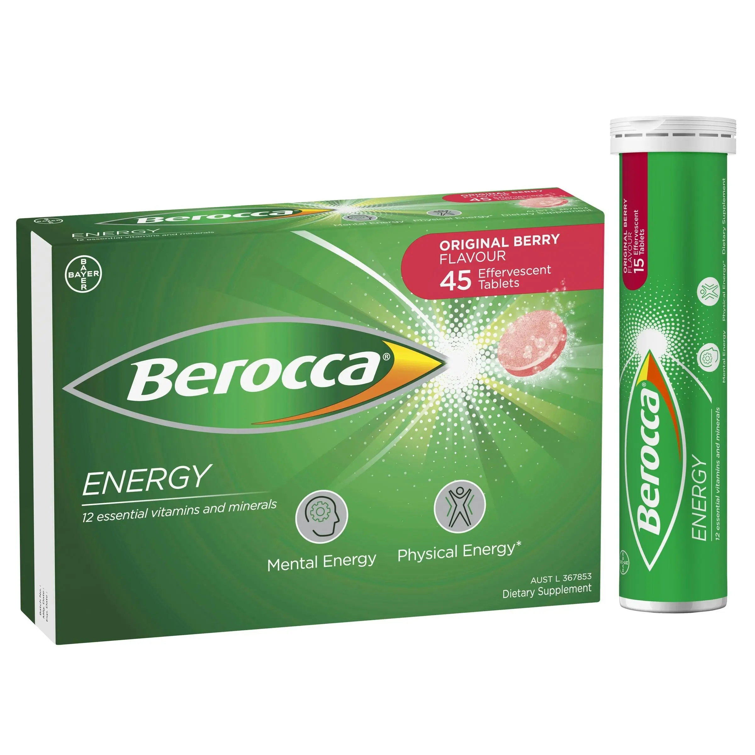 Berocca Energy Original Berry Effervescent Tablets 45 Pack