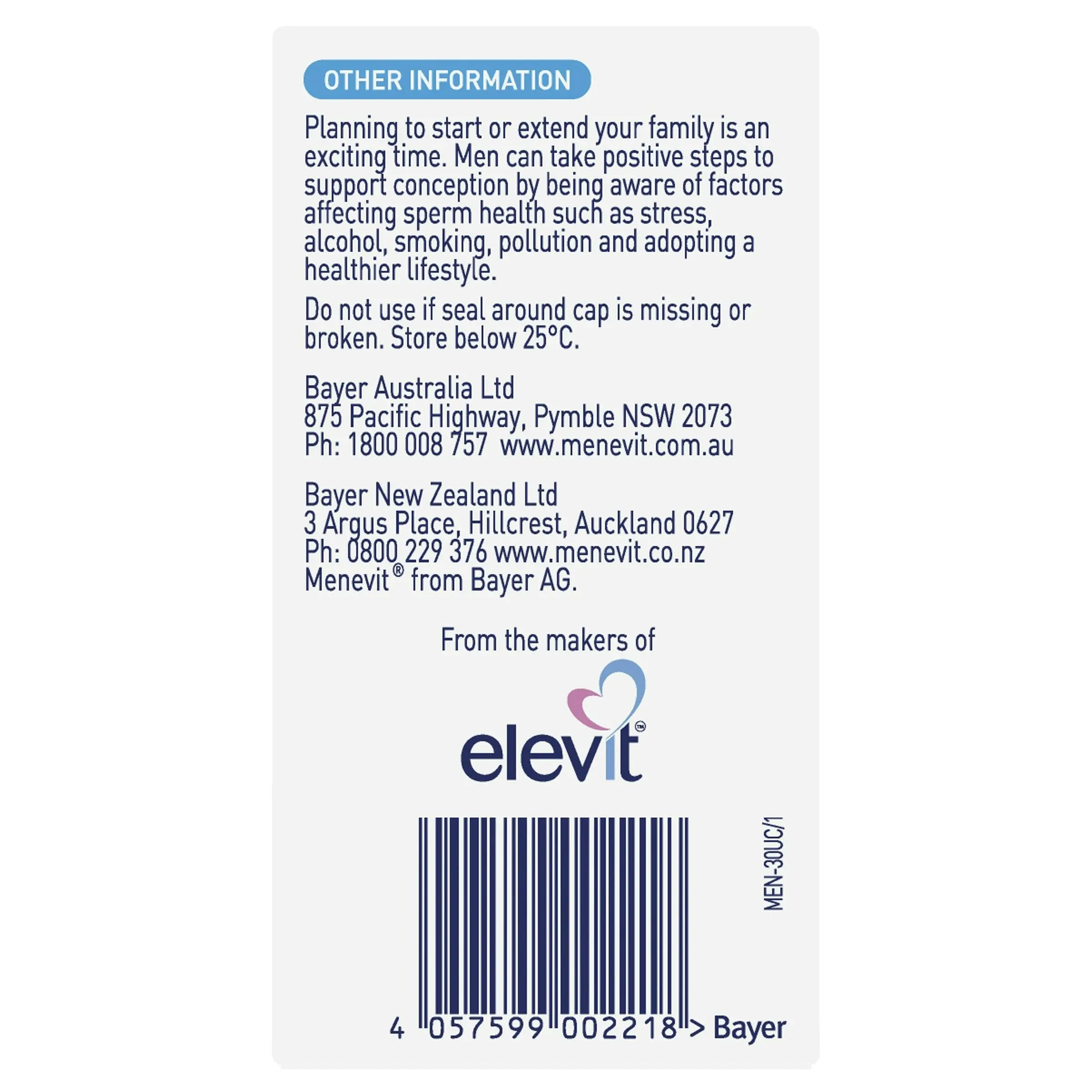 Menevit Pre-Conception Sperm Health Capsules 30 pack