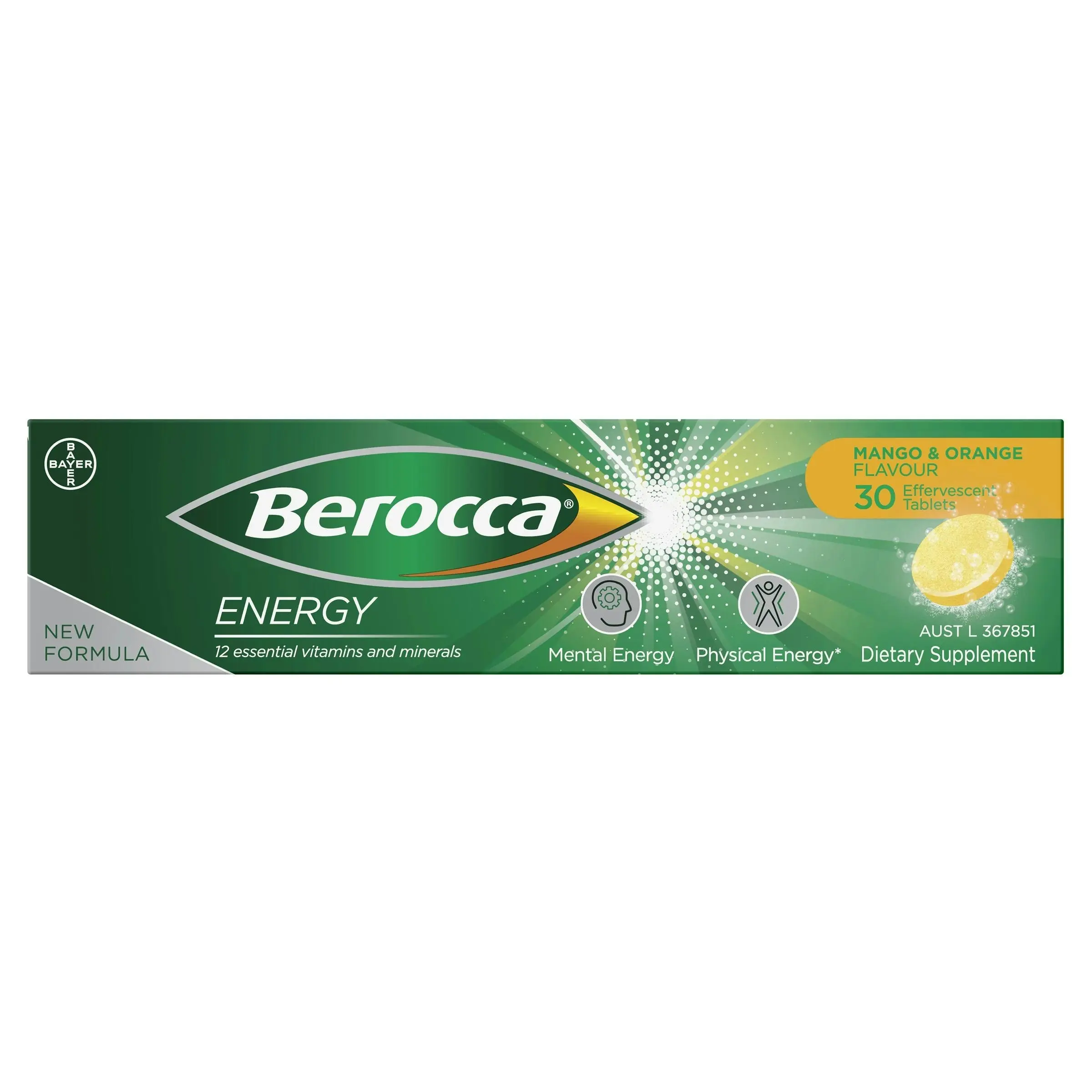 Berocca Energy Mango & Orange Effervescent Tablets 30 Pack