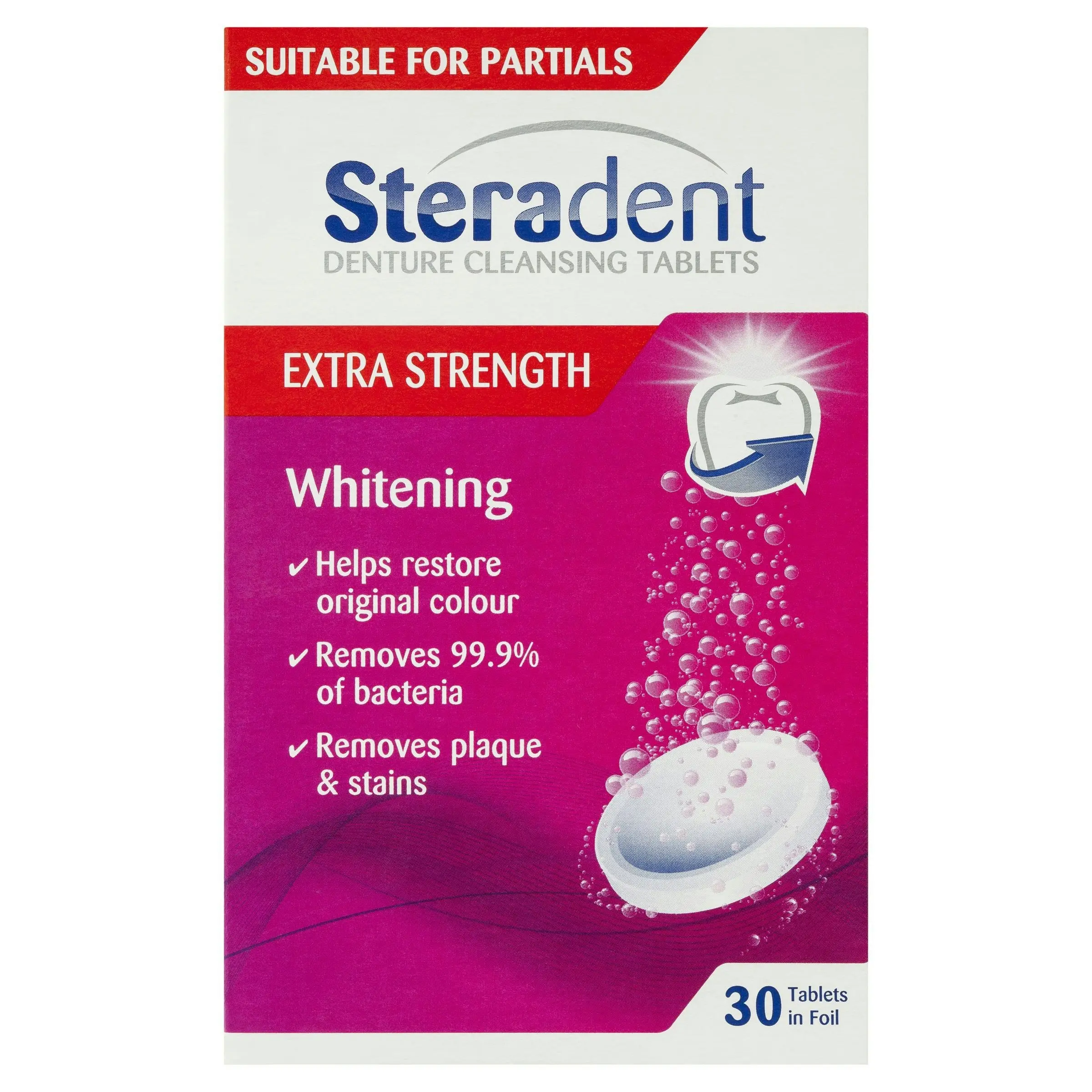 Steradent Extra Strength Whitening Tablets 30 Pack