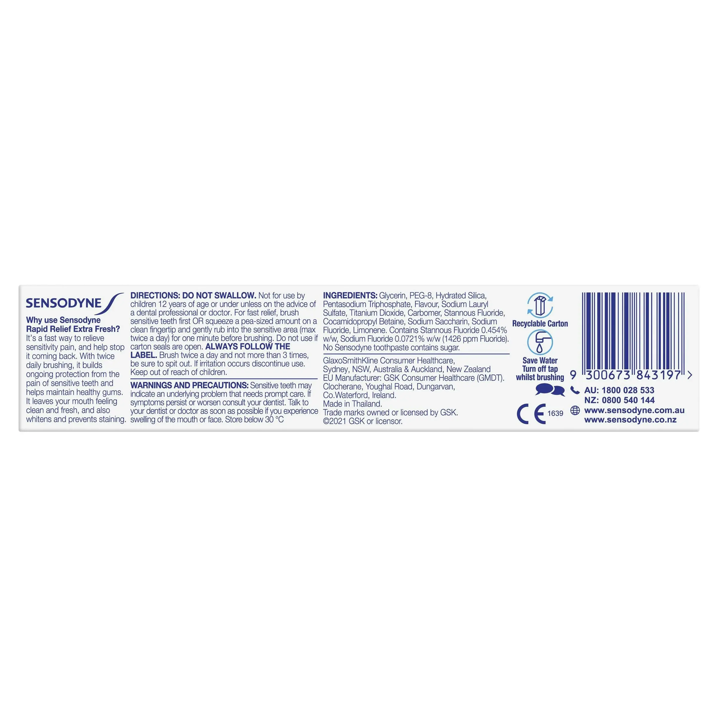 Sensodyne Rapid Relief Extra Fresh Toothpaste 100g