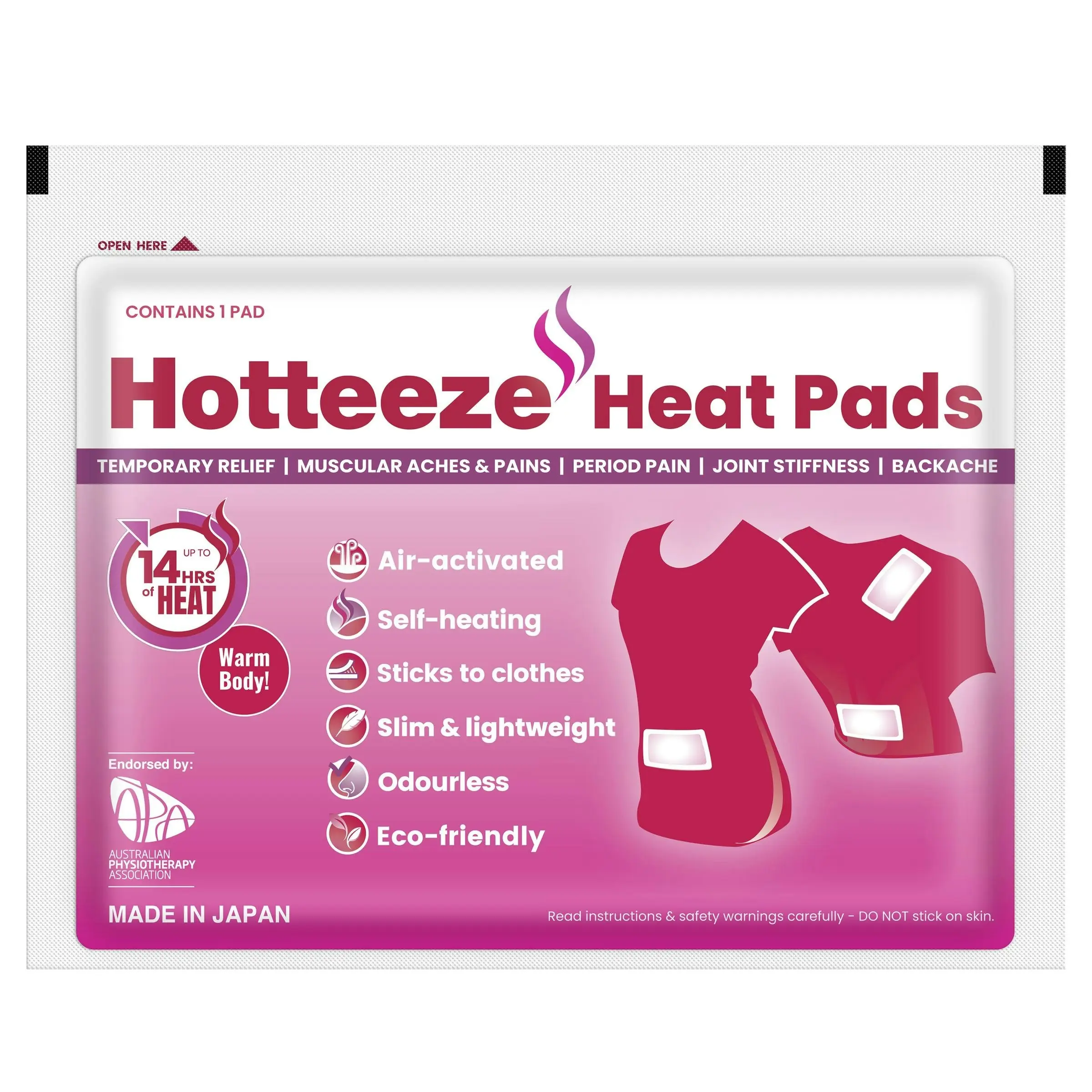 Hotteeze Heat Pads Pain Relief Patches 10 Pack