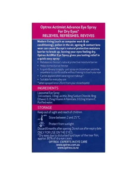 Optrex Advance Actimist Preservative Free Dry Eye Spray 10ml