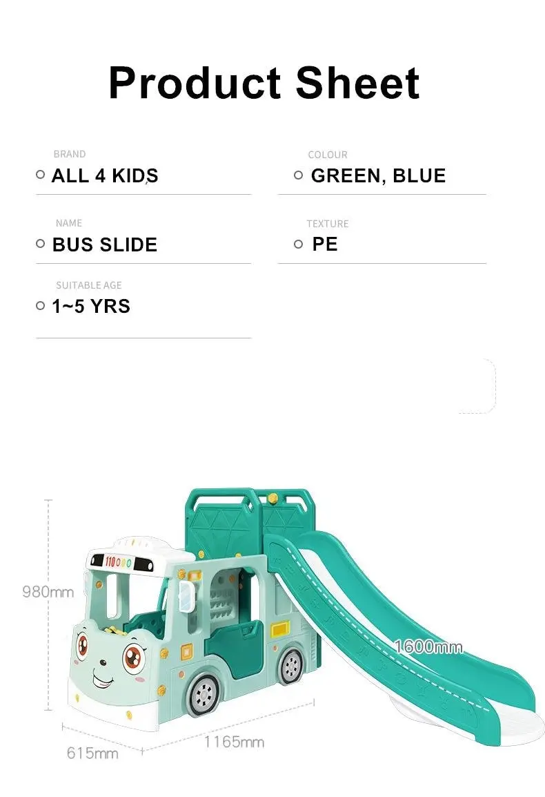 All 4 Kids Lucas  Baby Slider and Swing Play Center with Bus - Green