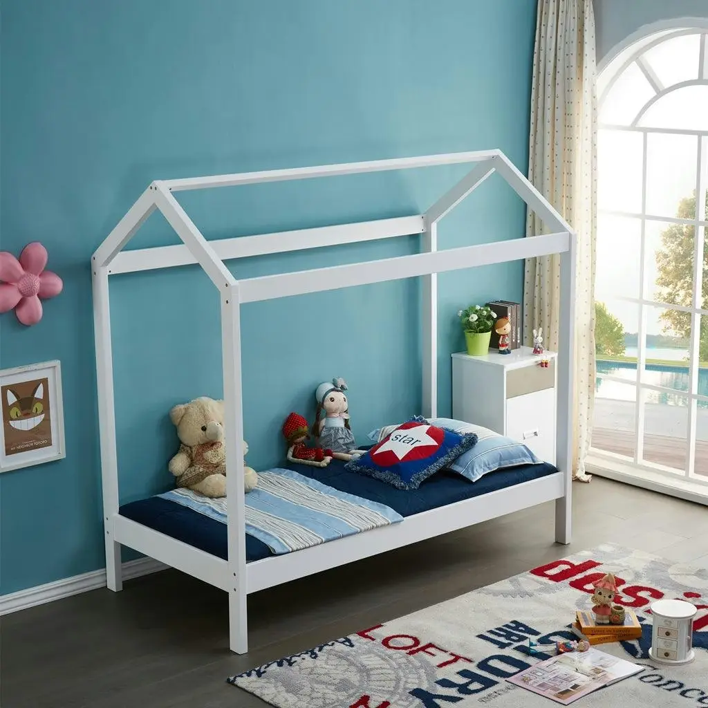 All 4 Kids Layla White Wooden House Single Bed