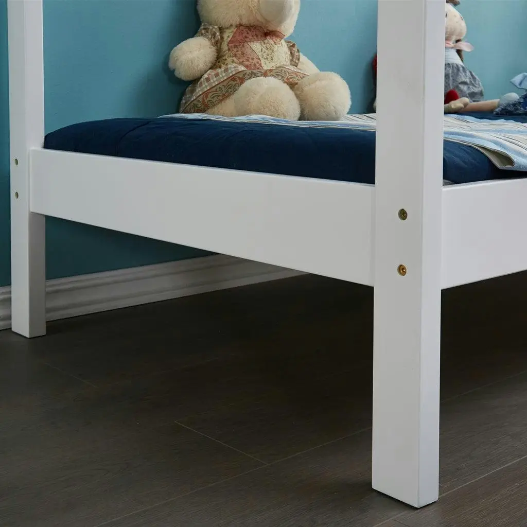 All 4 Kids Layla White Wooden House Single Bed