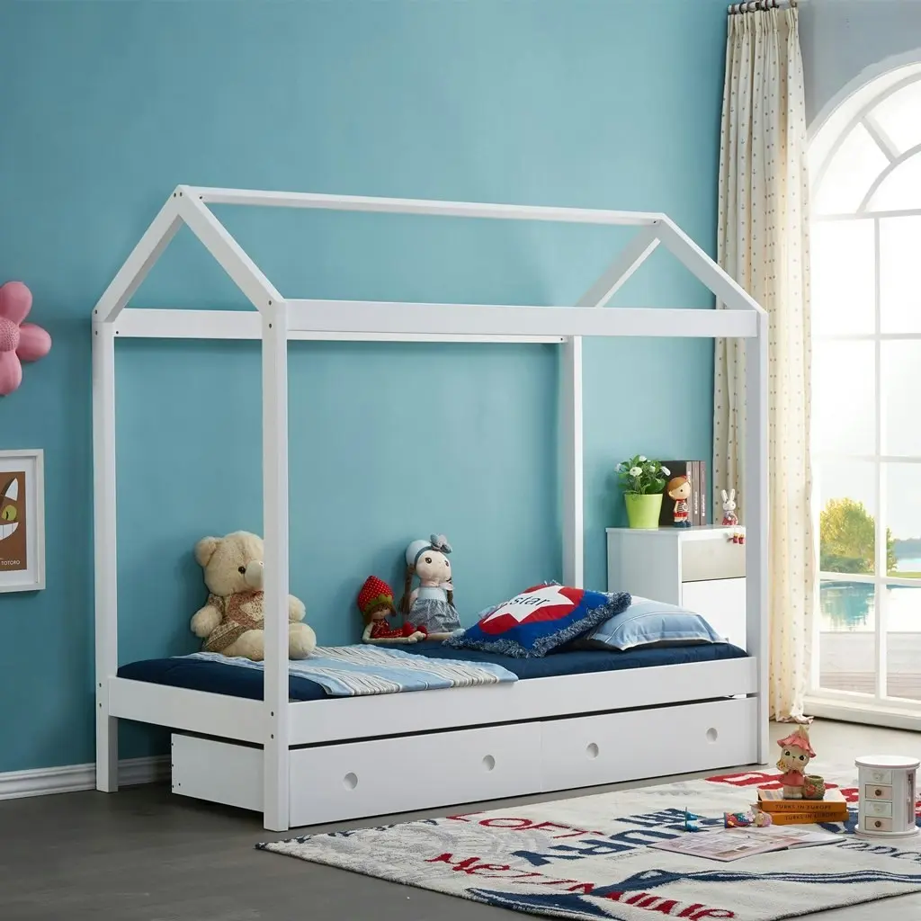 All 4 Kids Layla White Wooden House Single Bed