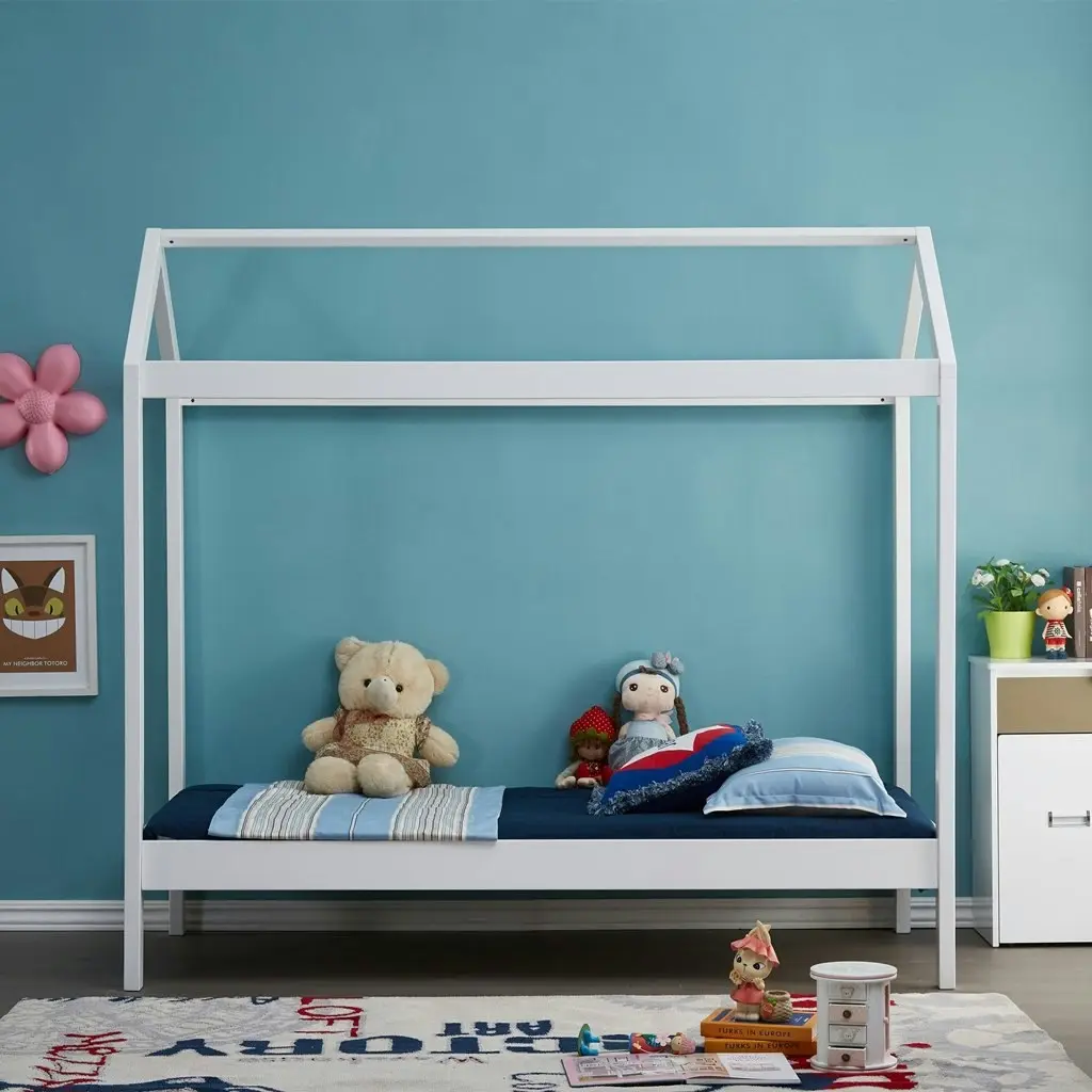 All 4 Kids Layla White Wooden House Single Bed