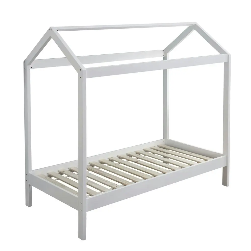 All 4 Kids Layla White Wooden House Single Bed