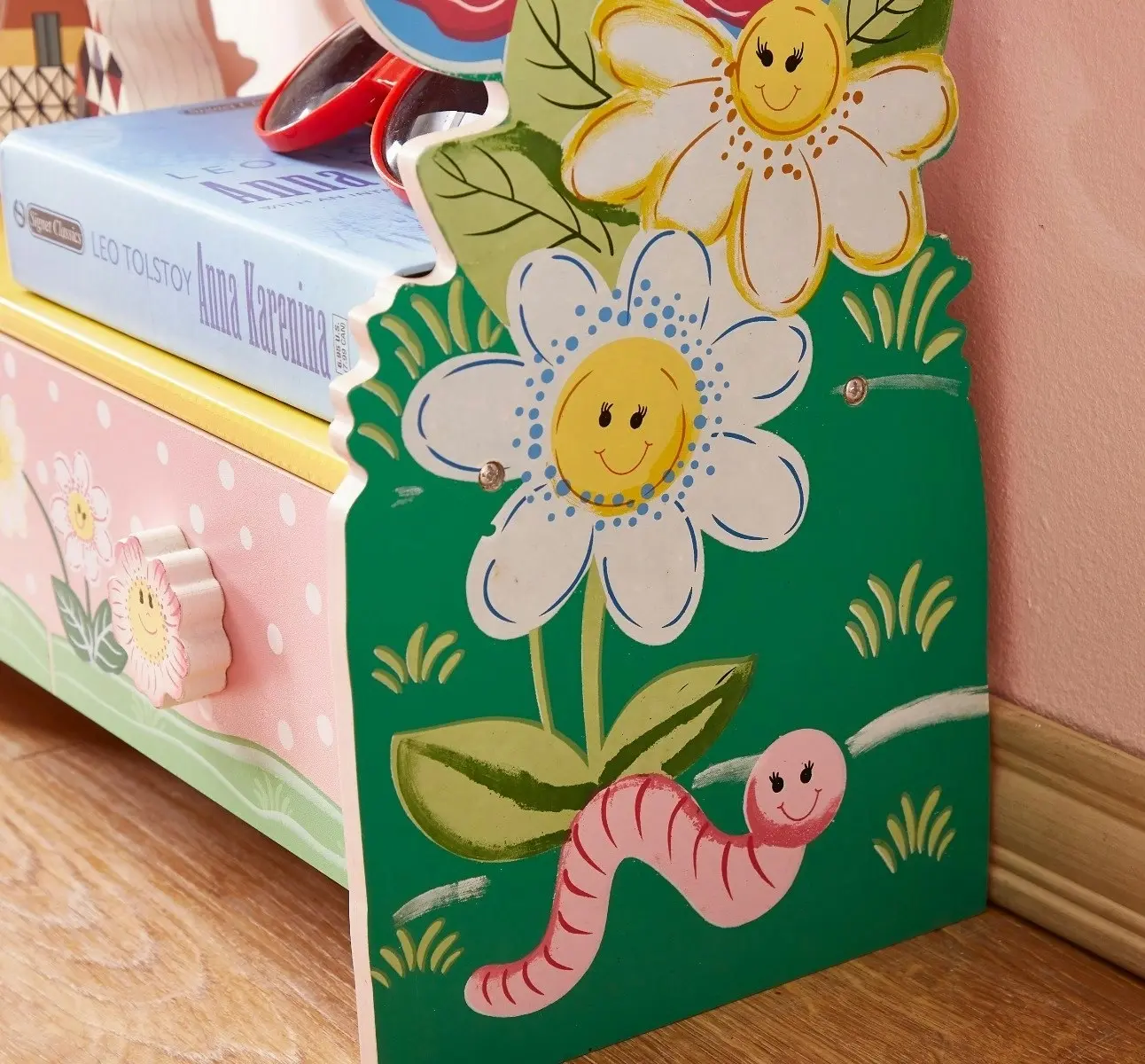 All 4 Kids Olivia the Fairy Girls Hand Painted 3 Tier Flower Bookcase with Drawers