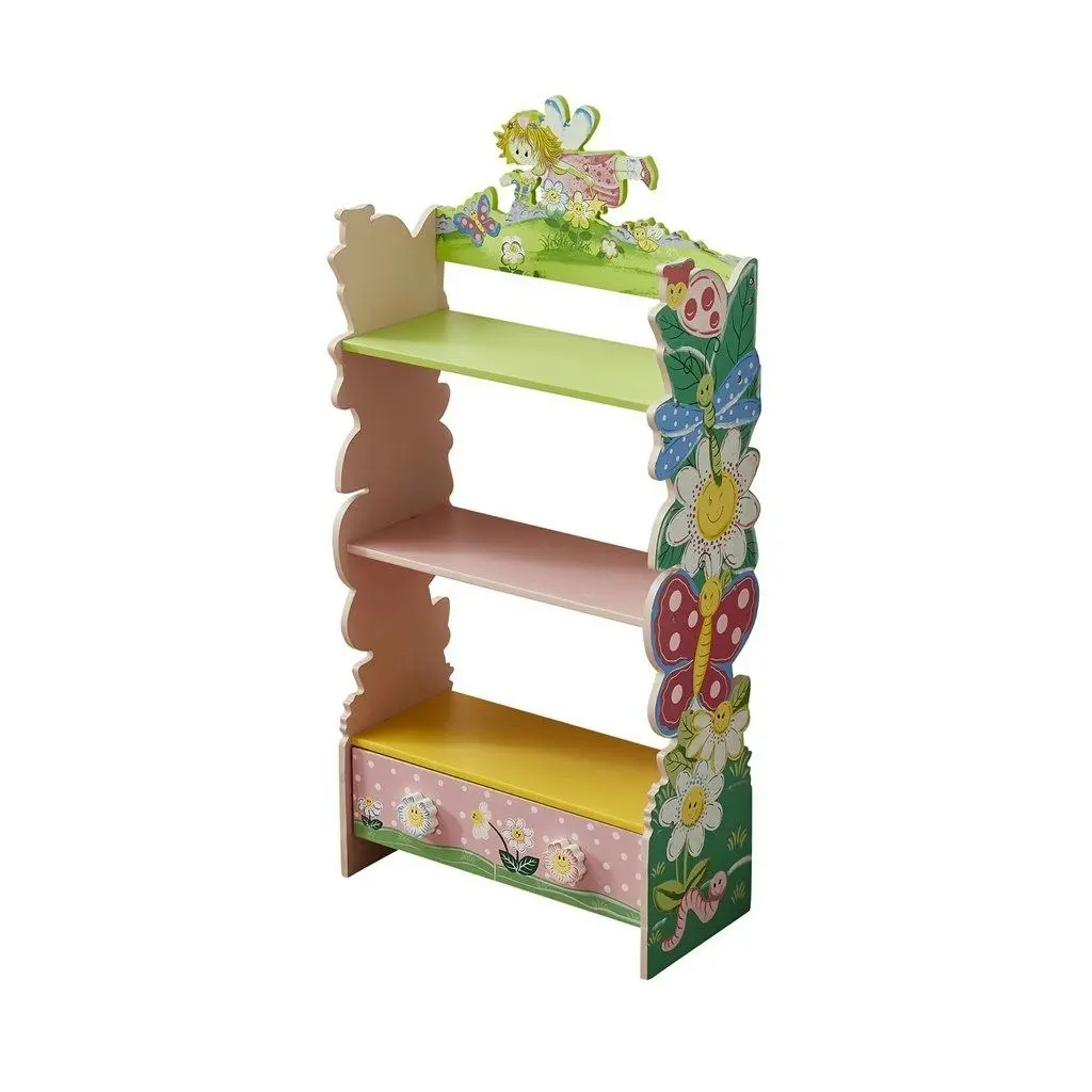 All 4 Kids Olivia the Fairy Girls Hand Painted 3 Tier Flower Bookcase with Drawers