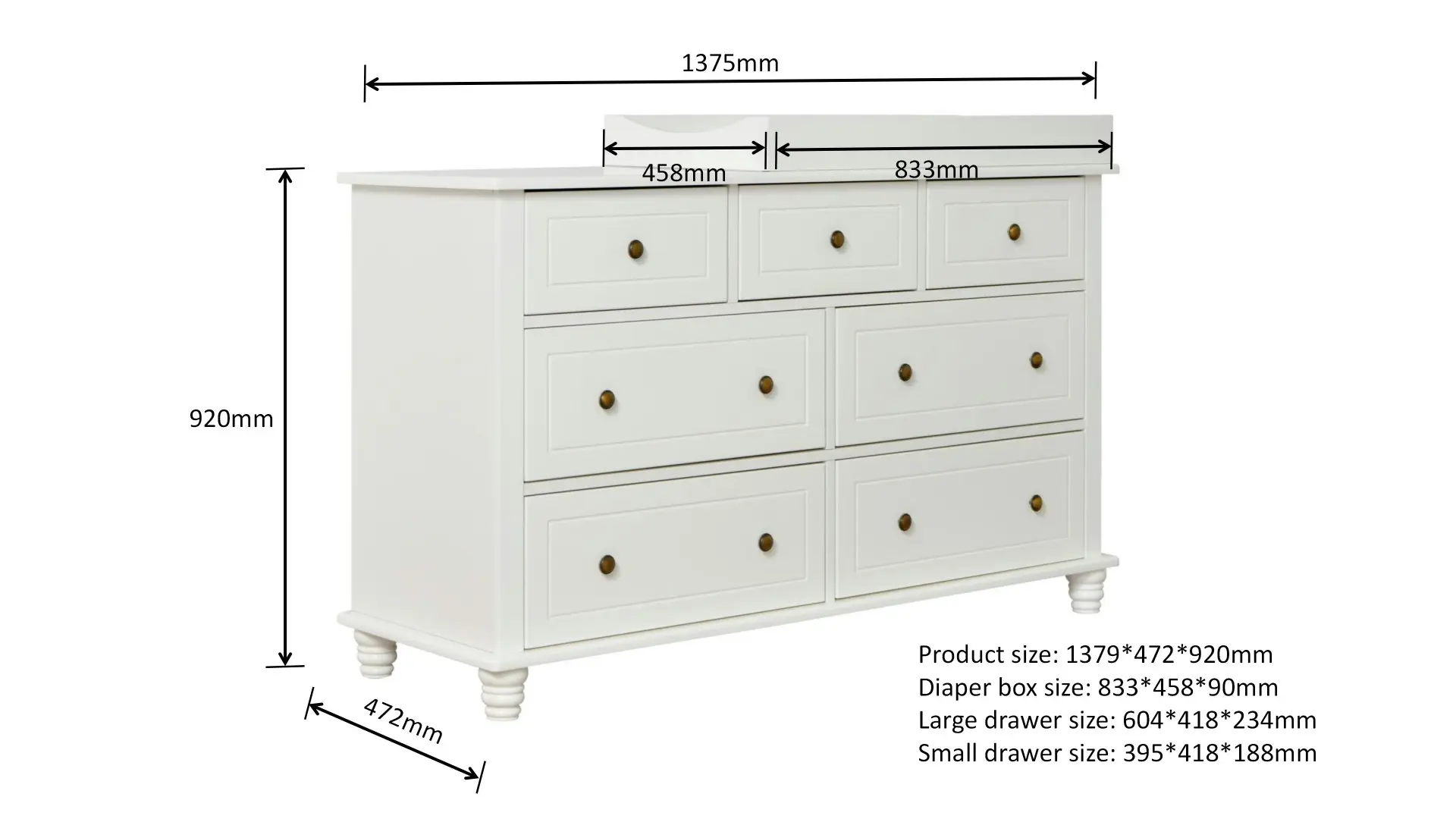 Joy Baby Mia 7 Drawer Chest of Draw with Change Table