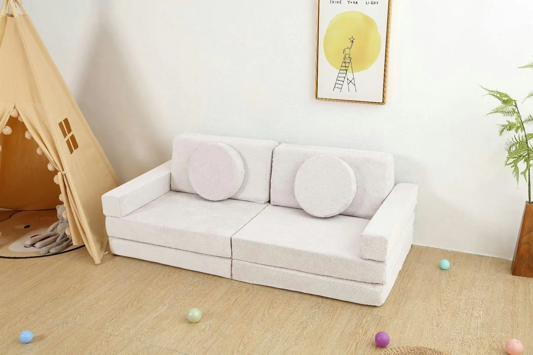 All 4 Kids Ethan 10 PCS Modular Play Couch - Cream