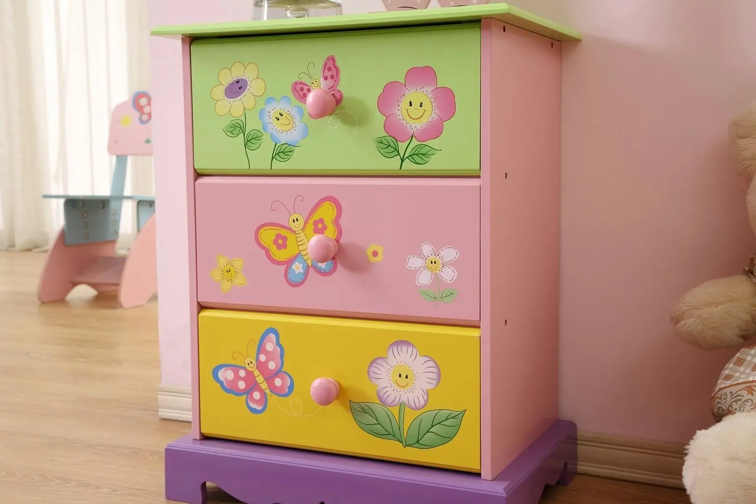 All 4 Kids Olivia the Fairy Girl’s 3 Drawer Bedside Table