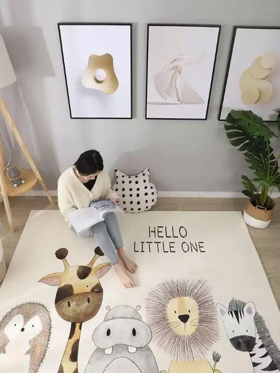 All 4 Kids Hello Little One Safari Animal Rug