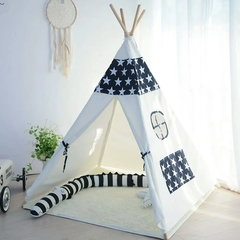 All 4 Kids Liam Large Cotton Canvas Kids Blue Star Teepee Tent