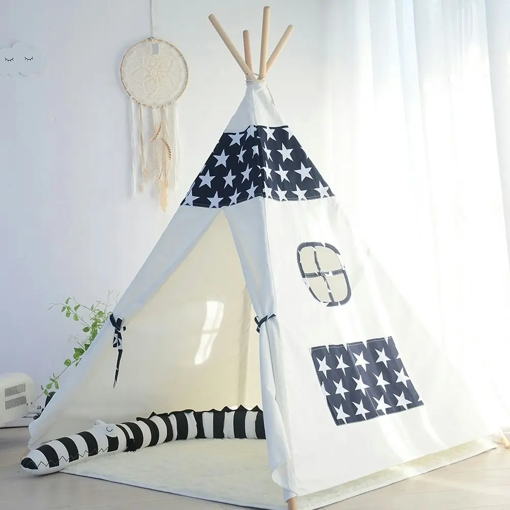 All 4 Kids Liam Large Cotton Canvas Kids Blue Star Teepee Tent