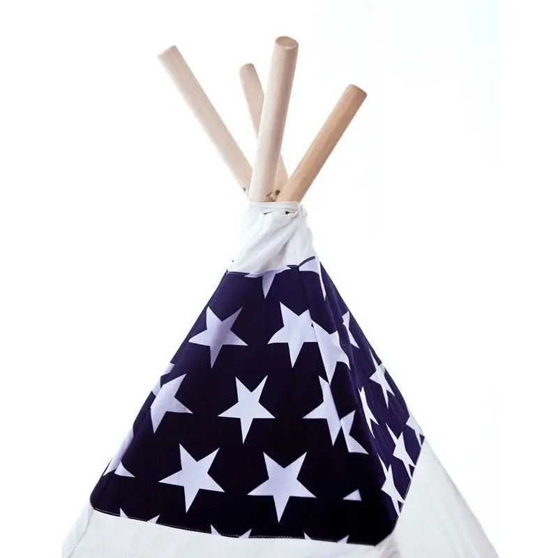 All 4 Kids Liam Large Cotton Canvas Kids Blue Star Teepee Tent