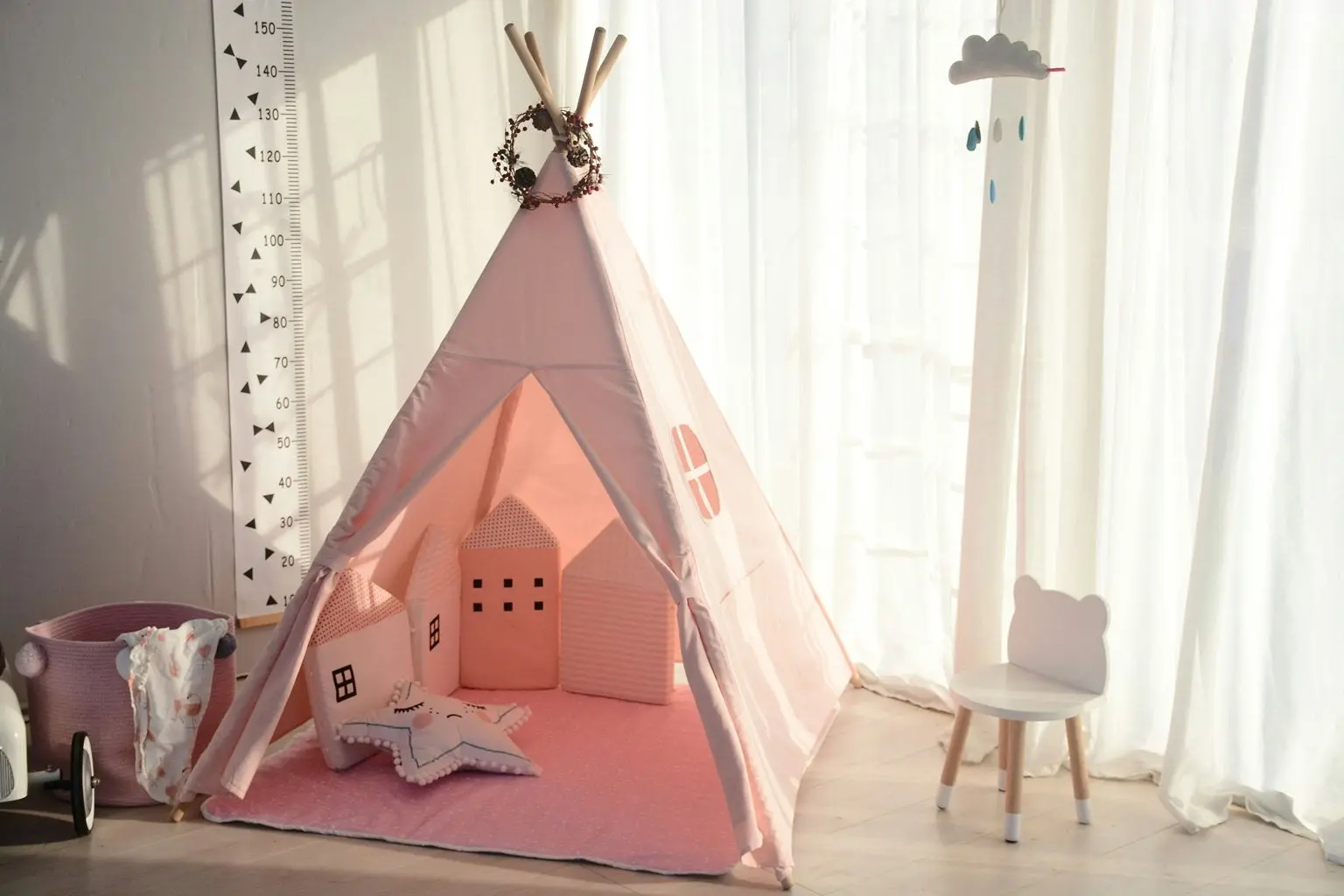 All 4 Kids Sofia Pink Cotton Canvas Kids Square Teepee Tent with Flag