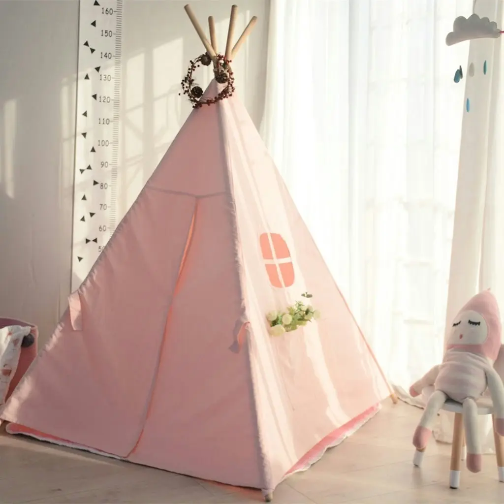 All 4 Kids Sofia Pink Cotton Canvas Kids Square Teepee Tent with Flag