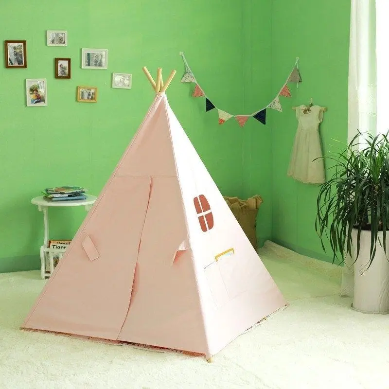 All 4 Kids Sofia Pink Cotton Canvas Kids Square Teepee Tent with Flag