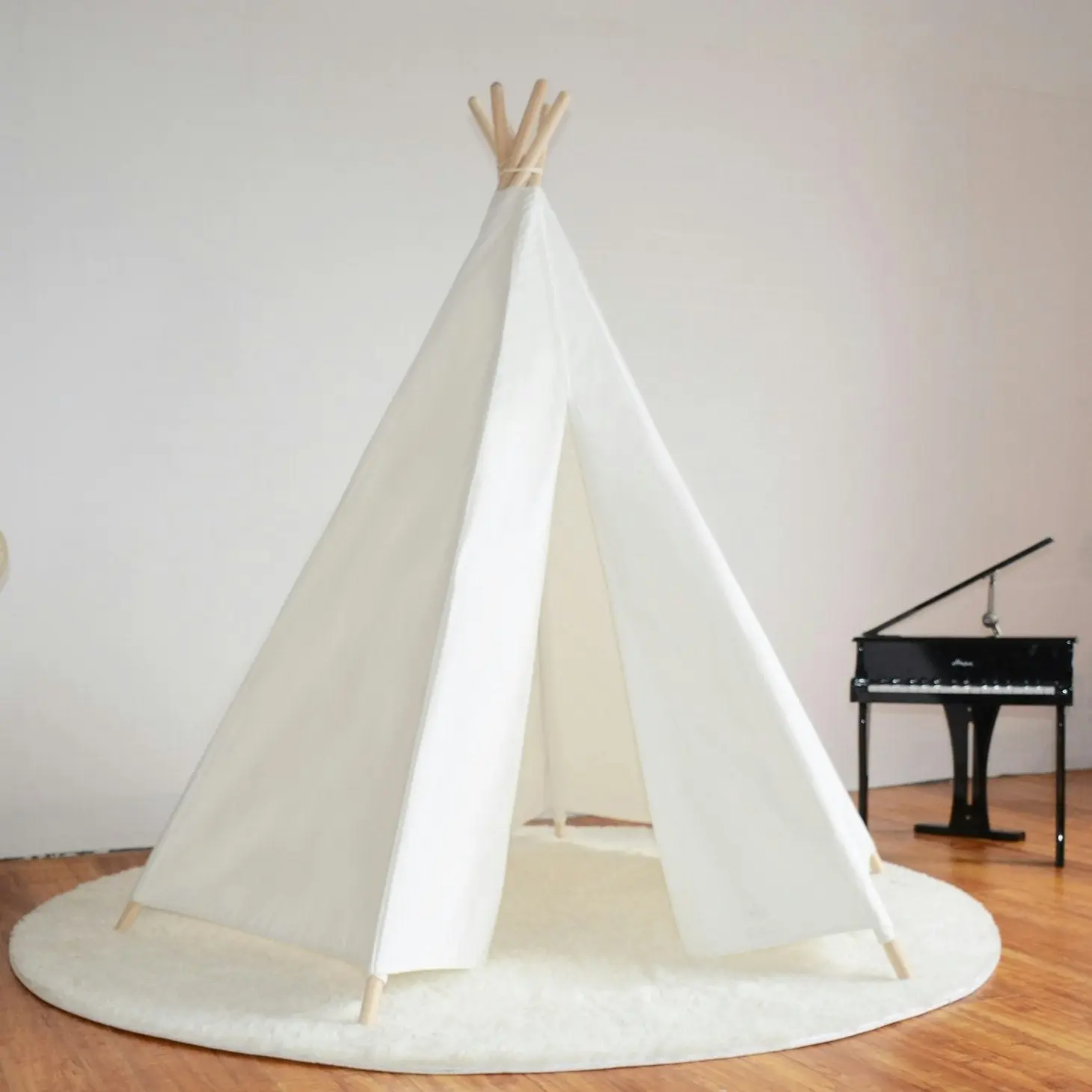 All 4 Kids Lily White Cotton Canvas Kids Hexagonal Teepee Tent