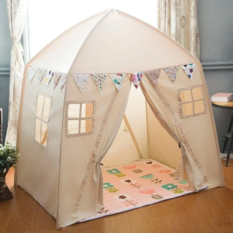 All 4 Kids Mila Large Cotton Canvas Kids House Shape Square Teepee Tent