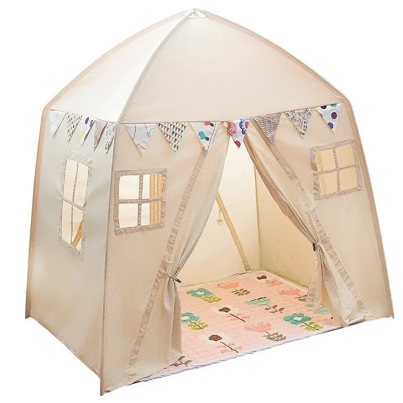 All 4 Kids Mila Large Cotton Canvas Kids House Shape Square Teepee Tent