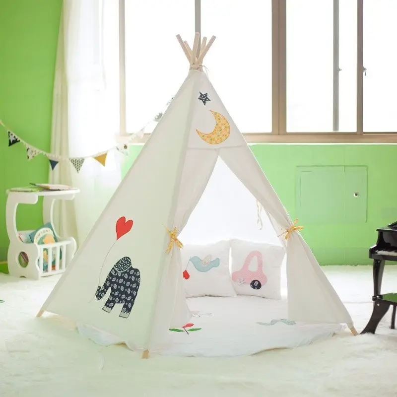 All 4 Kids Penelope Cotton Canvas Kids Elephant Pentagon Teepee Tent