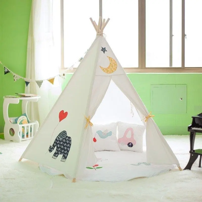 All 4 Kids Penelope Cotton Canvas Kids Elephant Pentagon Teepee Tent